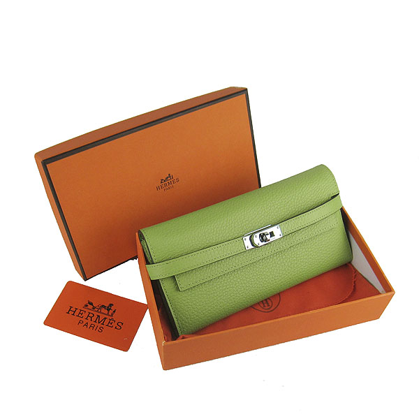 High Quality Hermes Kelly Long Clutch Bag Green H009 Replica - Click Image to Close